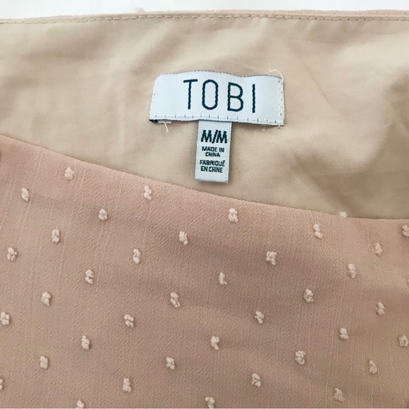 Tobi Blush Pink Swiss Dot Tiered Ruffle Chiffon Pom-pom Wrap Mini Skirt M - Picture 7 of 9